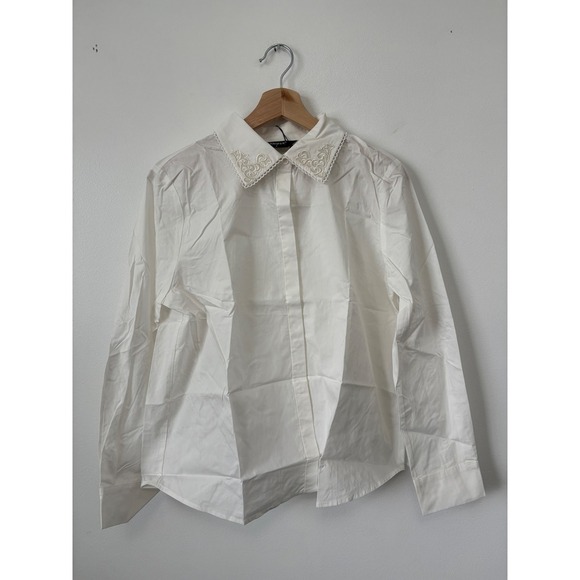 Women's Allegra K Embroidered Collar Button-Down Shirt – White – Size Small - Picture 2 of 5